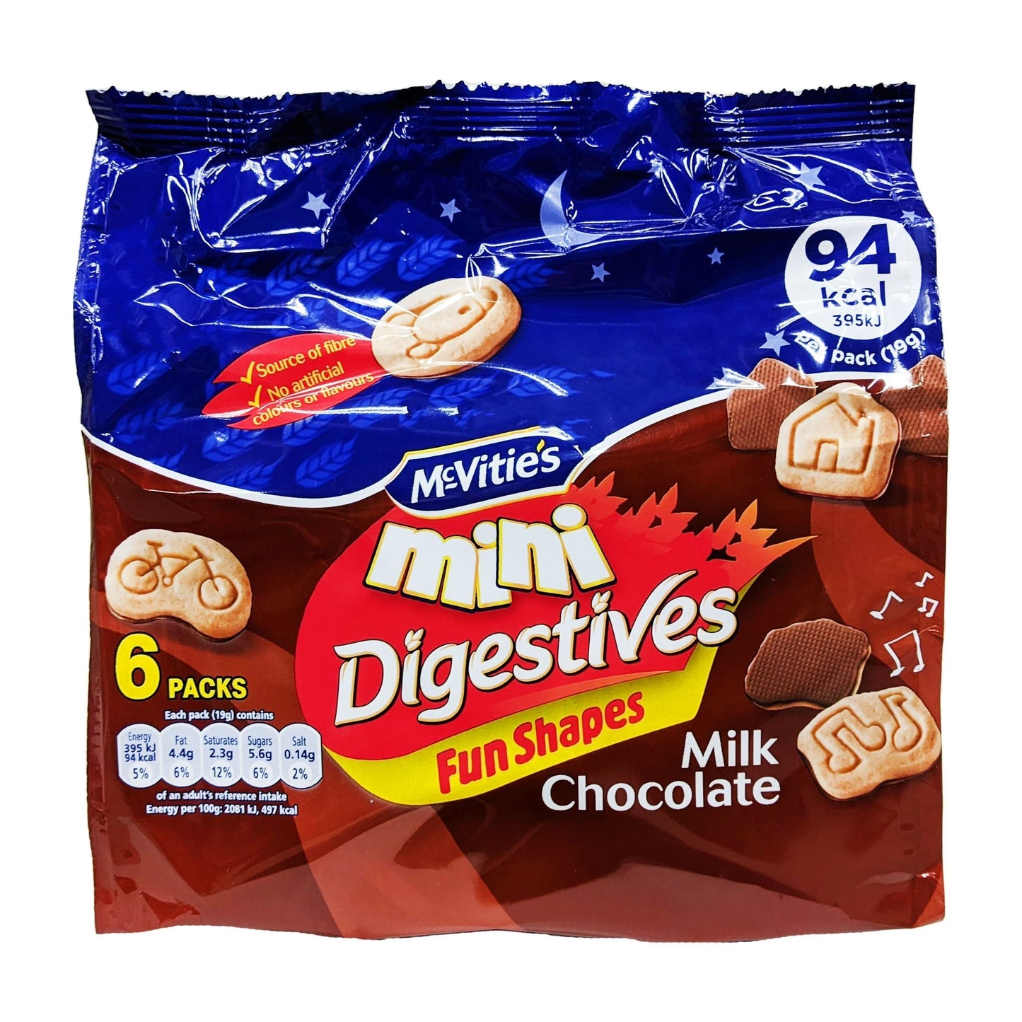 McVitie's Mini Milk Chocolate Digestives Fun Shapes (6 x 19g)