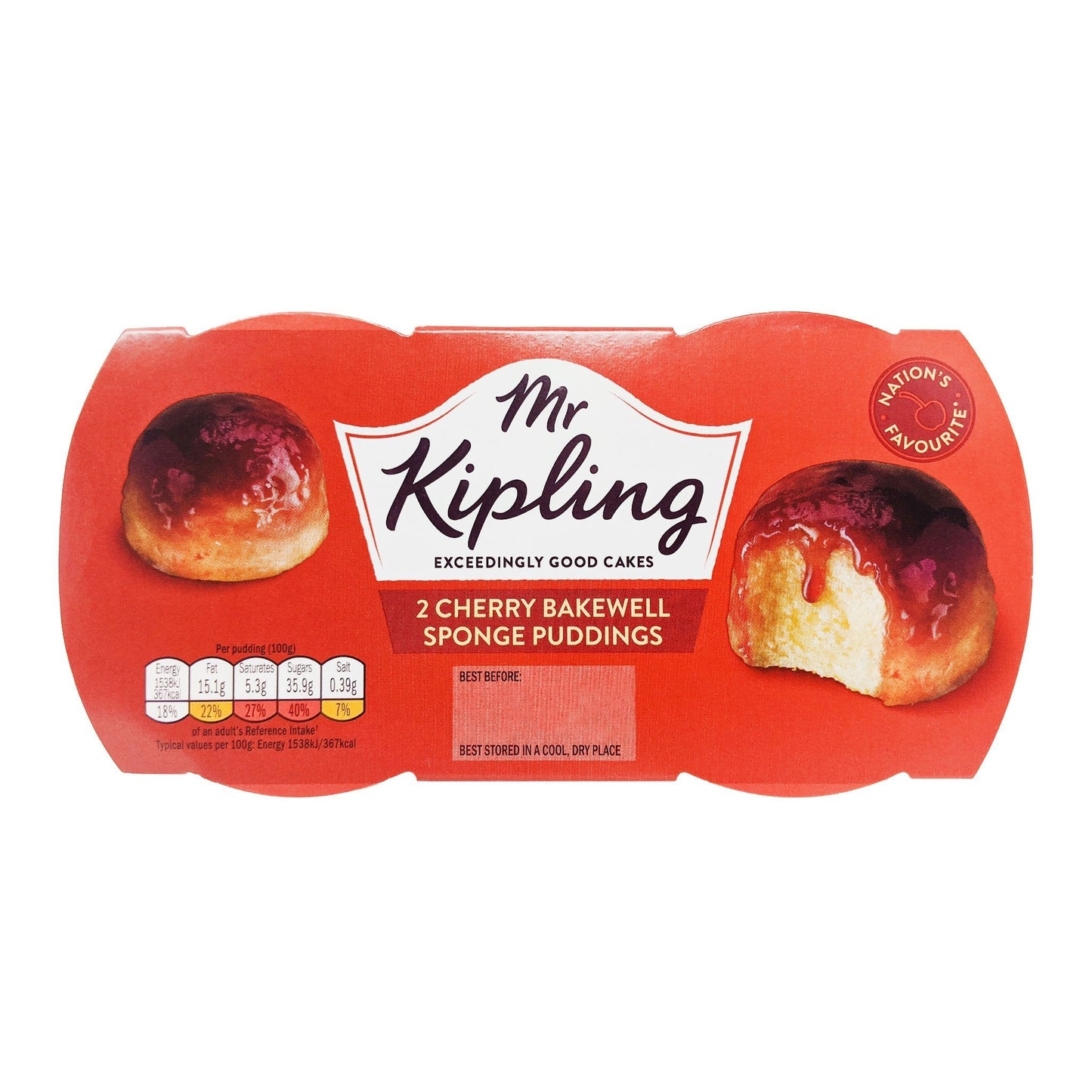 Mr Kipling 2 Cherry Bakewell Sponge Puddings (2 x 95g)