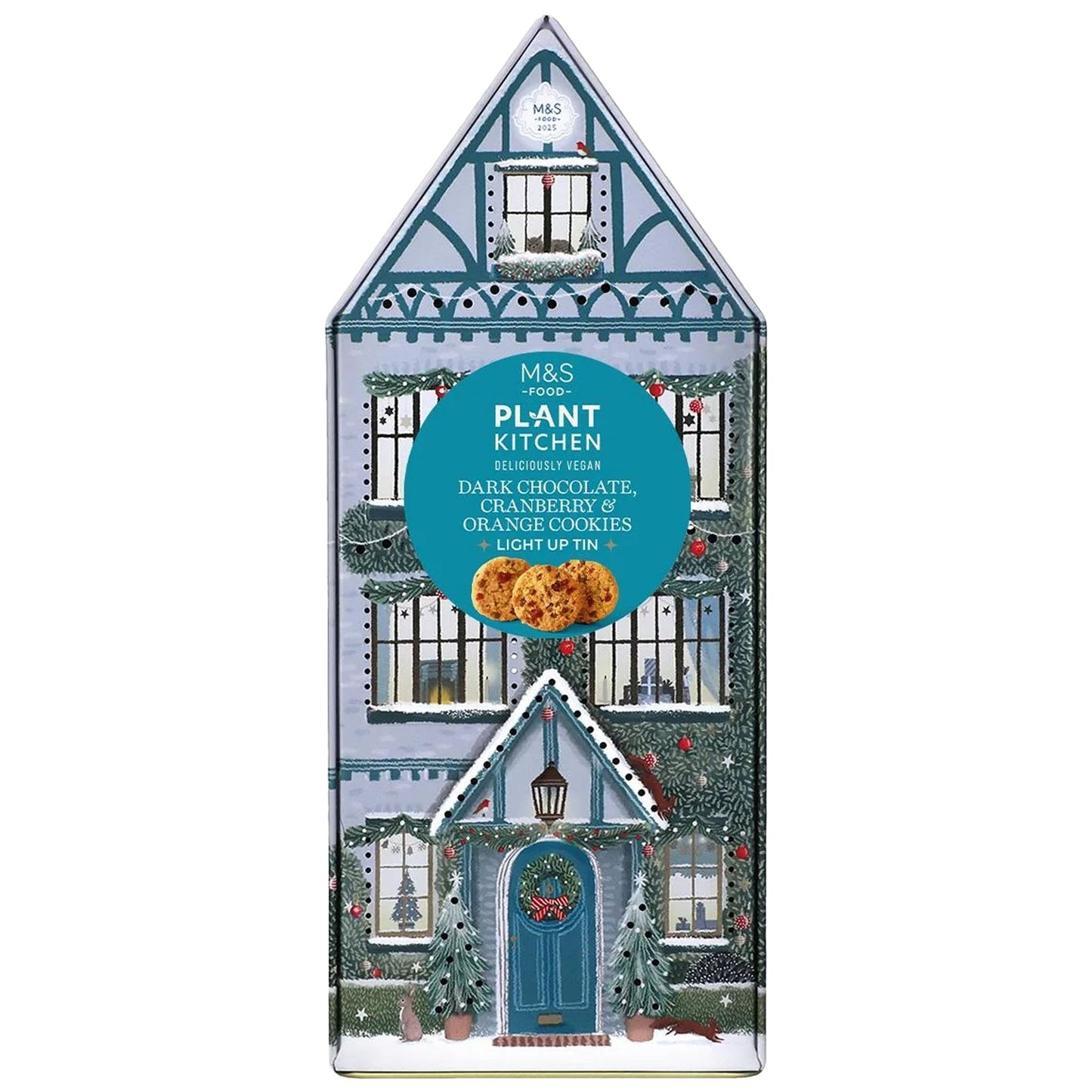 M&S Plant Kitchen Dark Chocolate, Cranberry & Orange Cookies Light Up Tin 200g