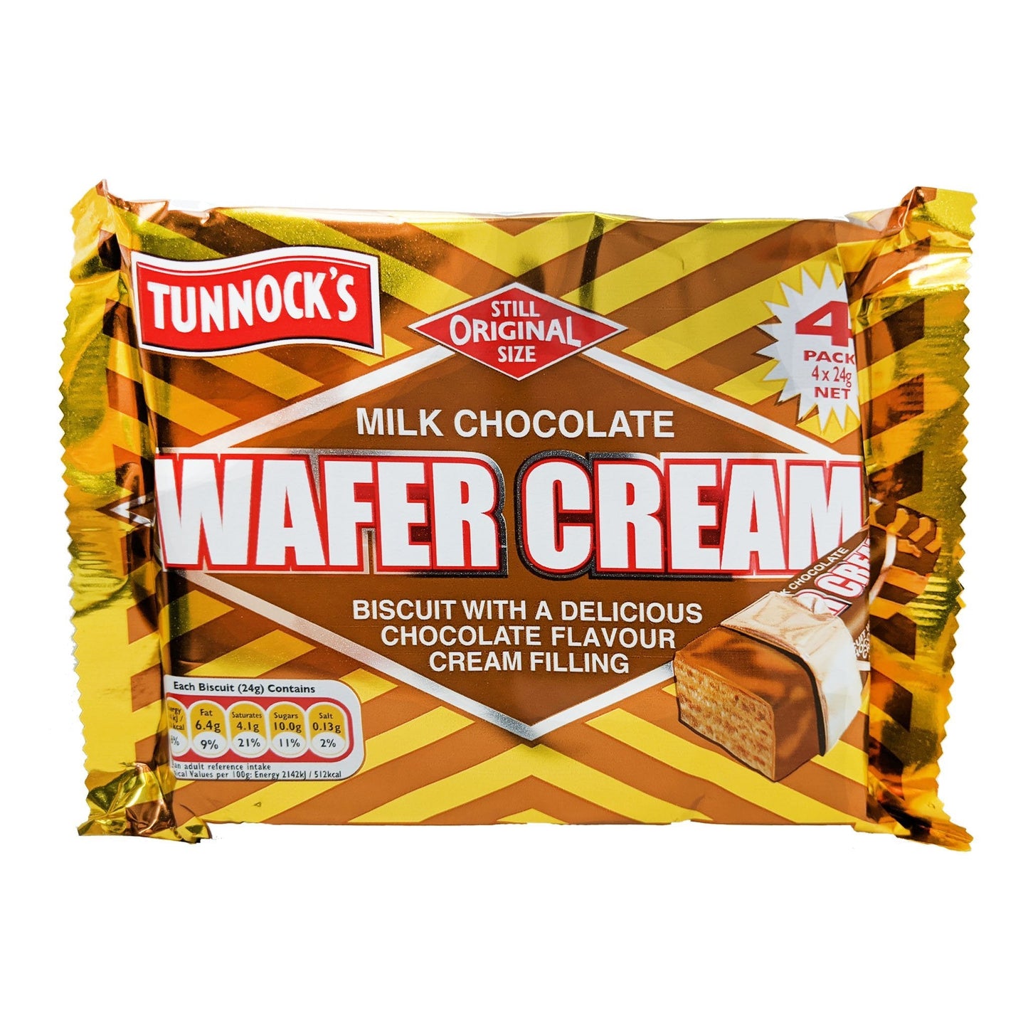 Tunnock's Milk Chocolate Wafer Cream 4 Pack (4 x 24g)